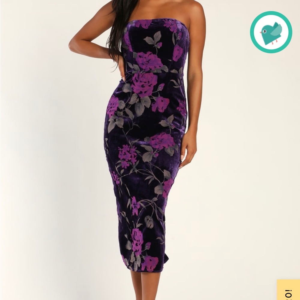 LuLus velvet floral strapless dress